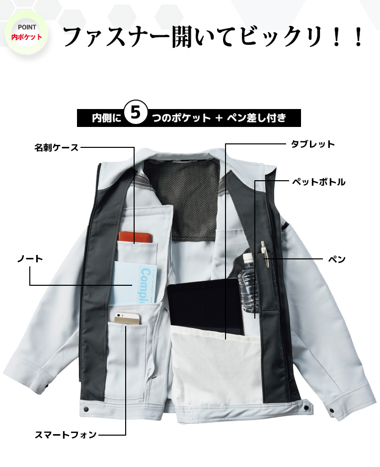 内側に５つのポケット＋ペン差し付き