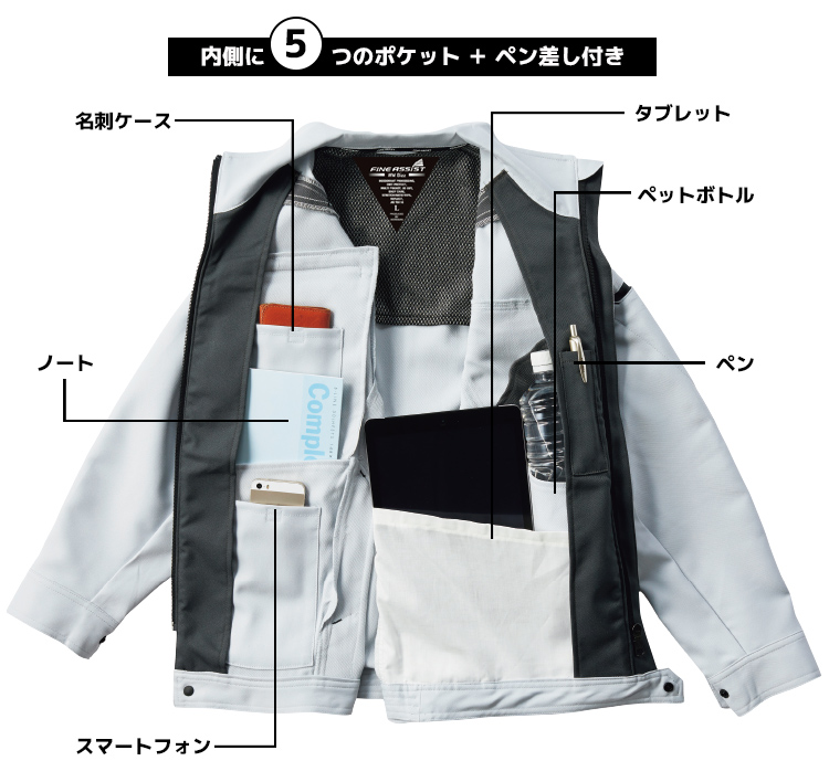 内側に５つのポケット＋ペン差し付き
